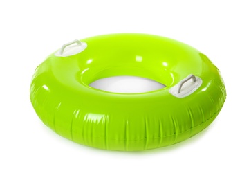 Photo of Bright inflatable ring on white background. Summer holidays