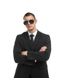 Photo of Male security guard in uniform on white background