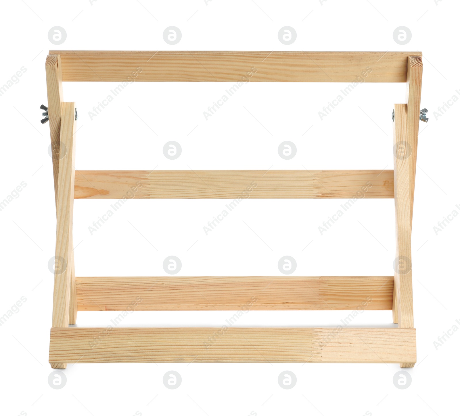 Photo of Empty wooden easel isolated on white. Equipment for art