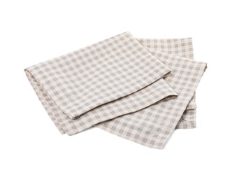 Two grey plaid napkins on white background