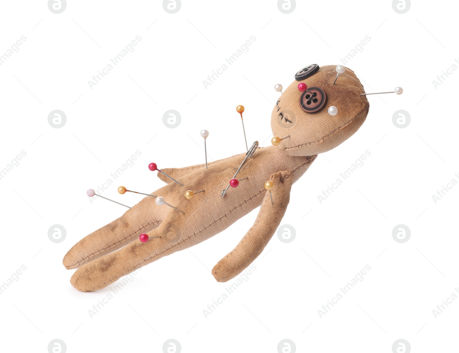 Photo of Voodoo doll with pins isolated on white