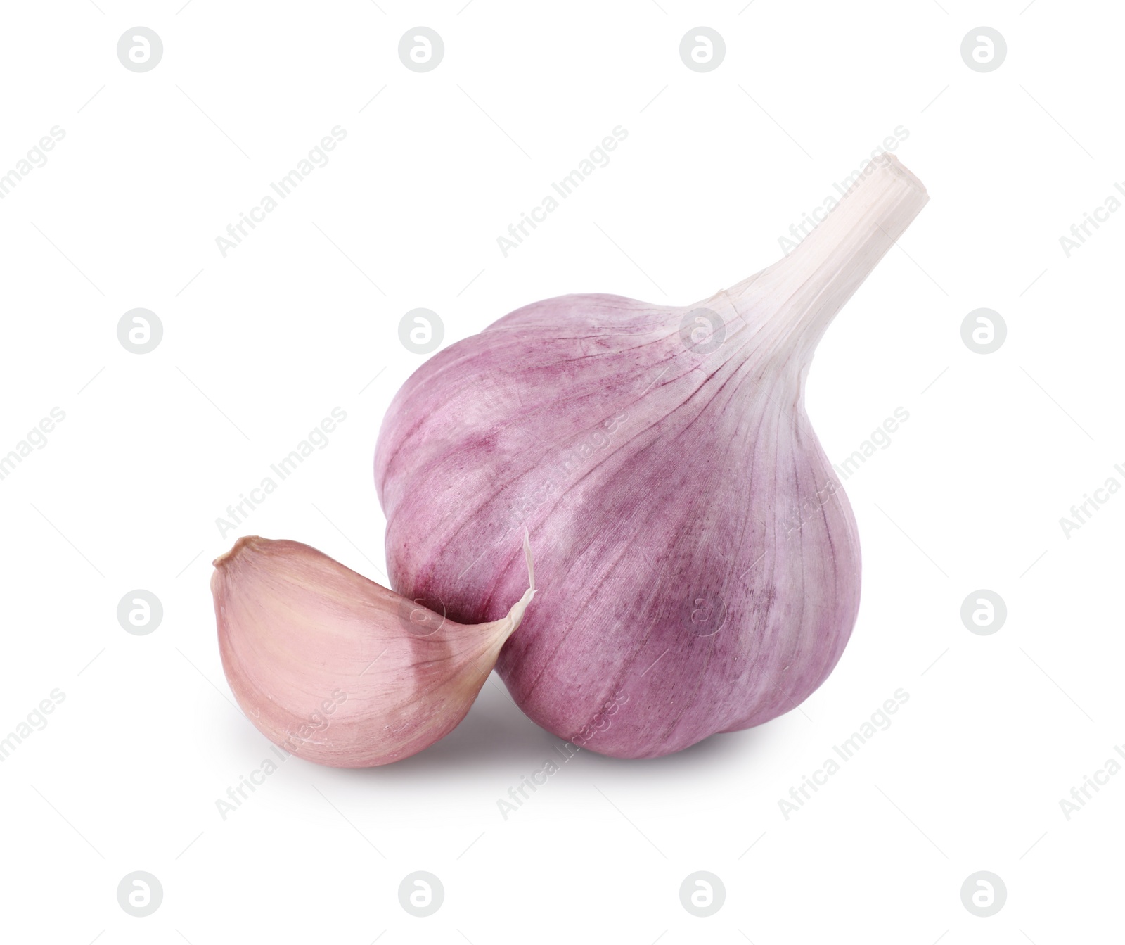 Photo of Fresh raw garlic head and clove isolated on white