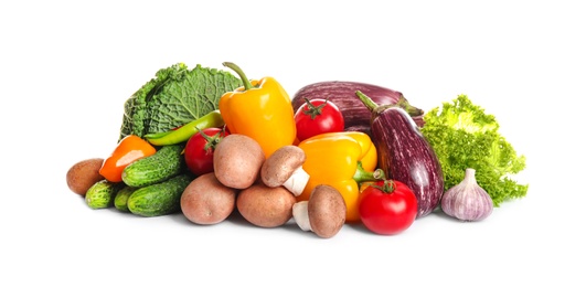 Photo of Different fresh ripe vegetables on white background