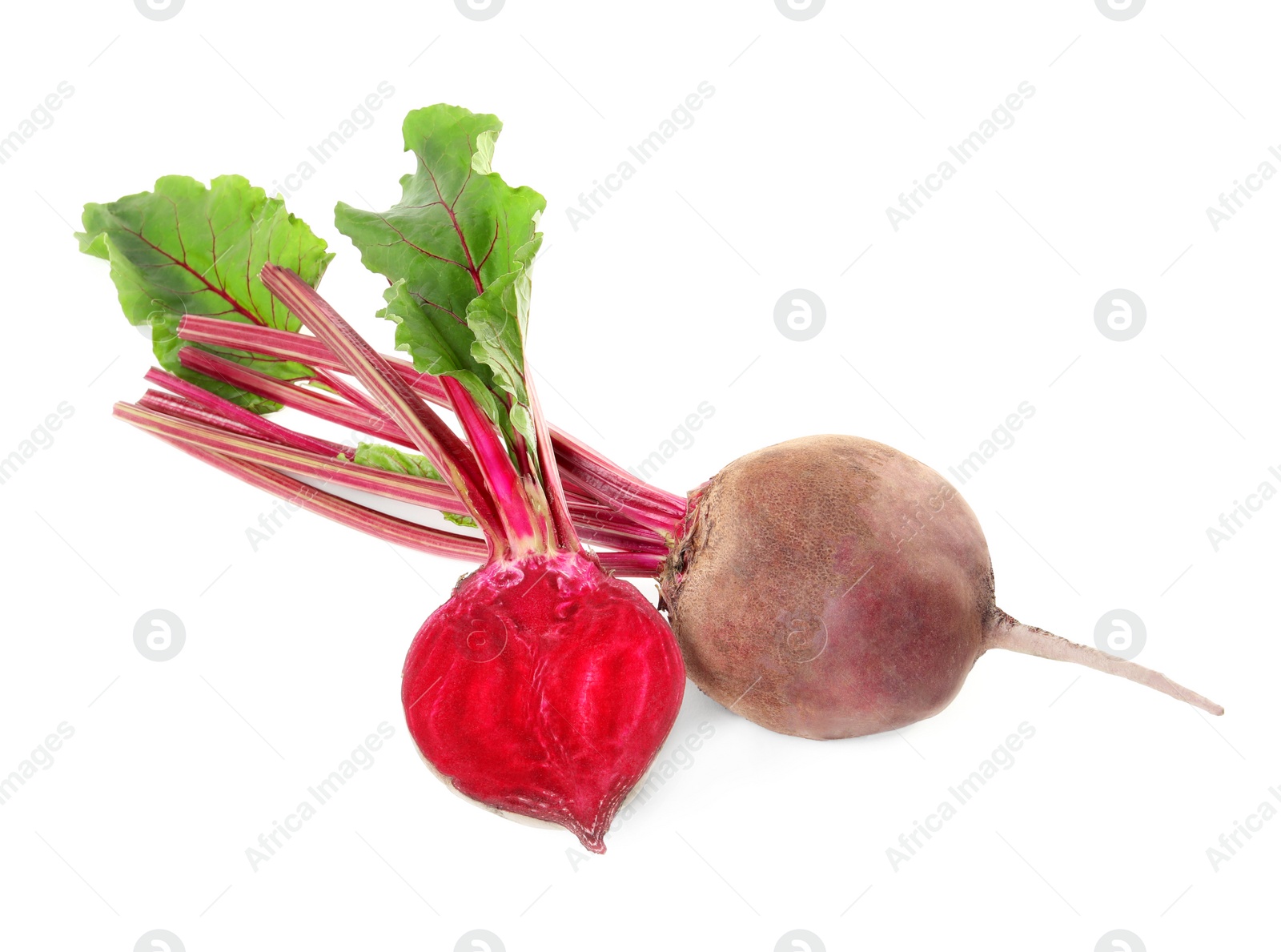 Photo of Raw ripe beets with stems isolated on white