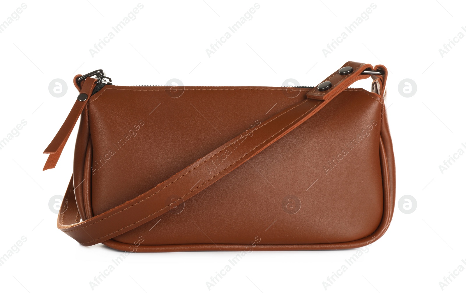 Photo of Brown women's leather mini bag isolated on white