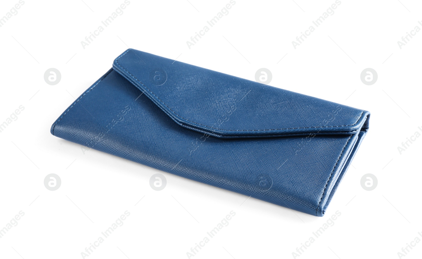 Photo of Stylish blue leather wallet isolated on white