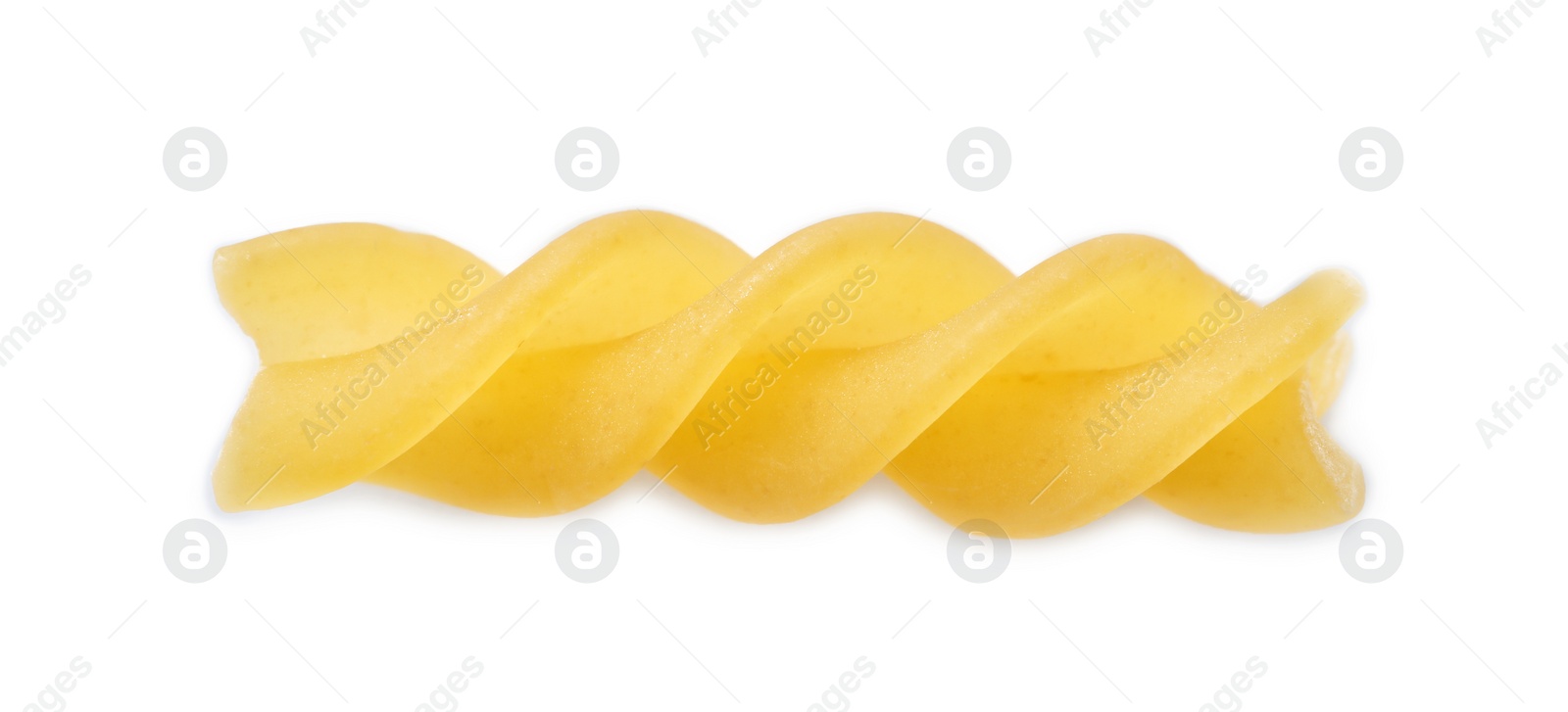 Photo of Uncooked fusilli pasta on white background, top view