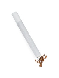 Hand rolled tobacco cigarette isolated on white, top view