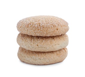 Photo of Stack of tasty sugar cookies isolated on white