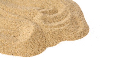 Photo of Pile of dry beach sand isolated on white