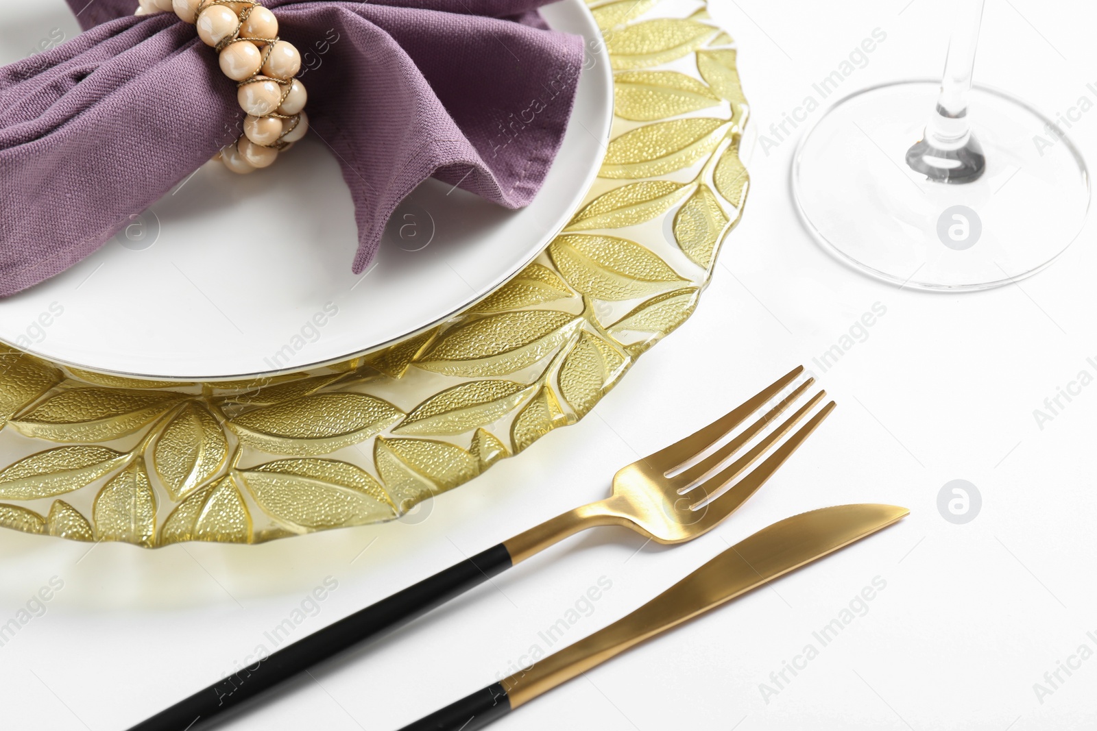 Photo of Elegant table setting on white background, closeup