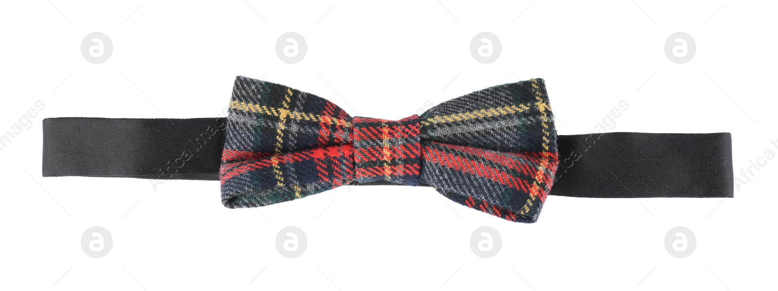 Photo of Stylish tartan bow tie isolated on white