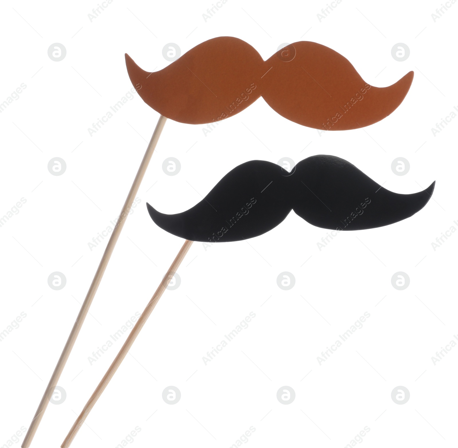 Photo of Fake paper mustaches on sticks against white background