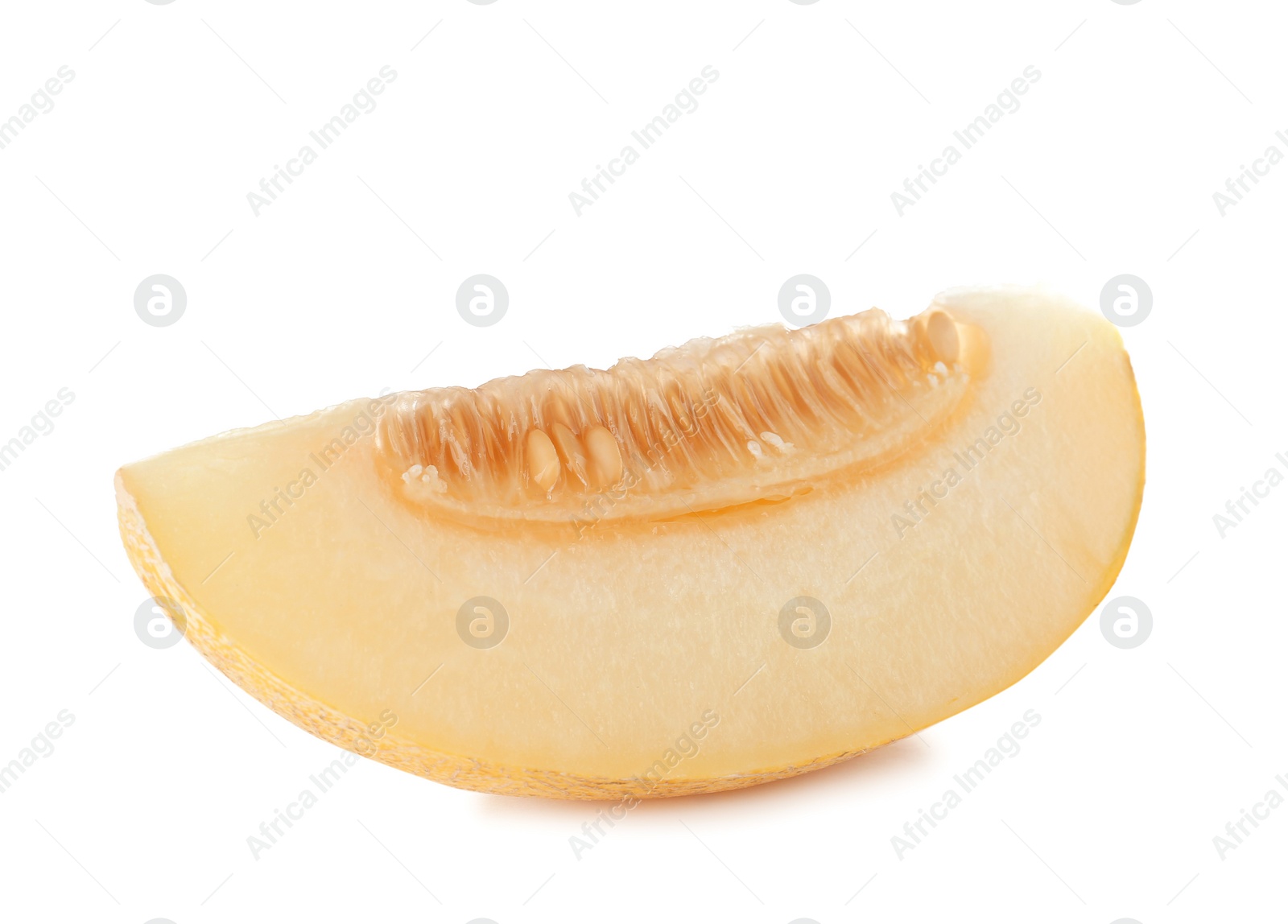 Photo of Slice of tasty ripe melon on white background