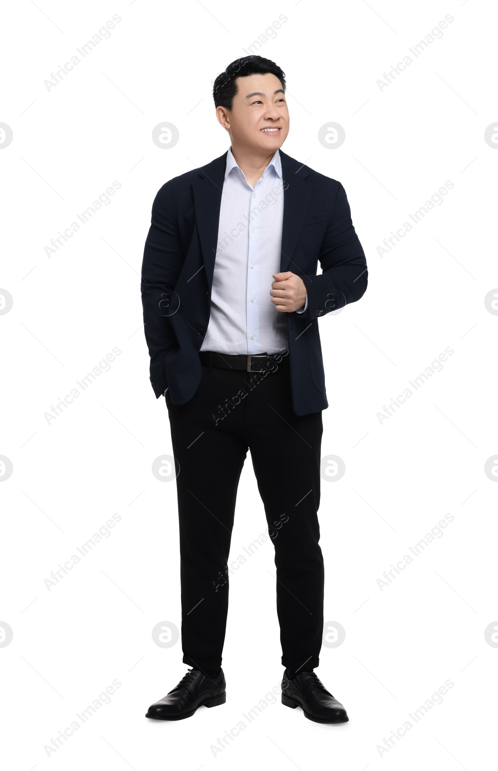 Photo of Businessman in suit posing on white background