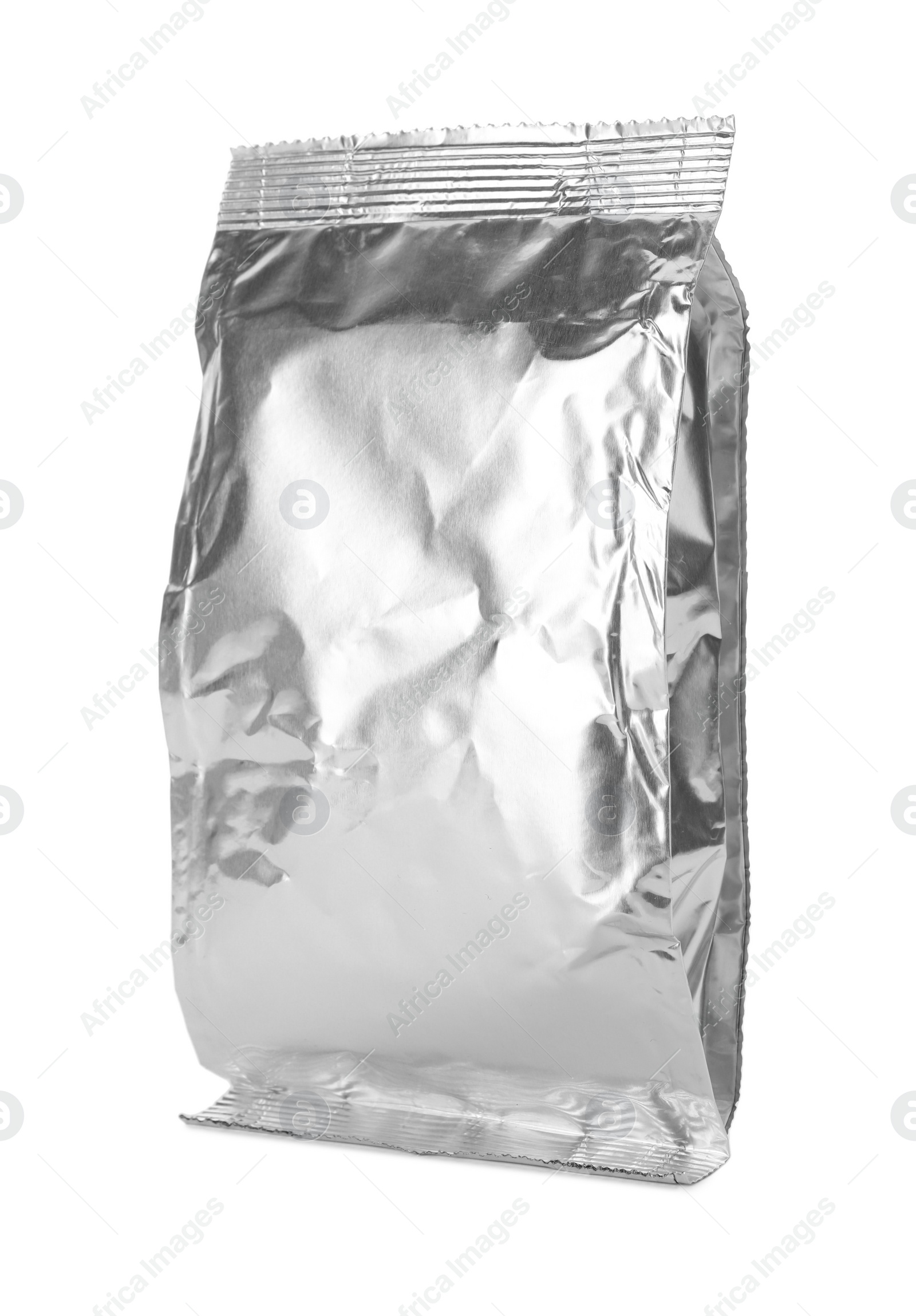 Photo of Blank foil package for products isolated on white