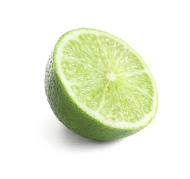 Photo of Half of fresh ripe lime on white background