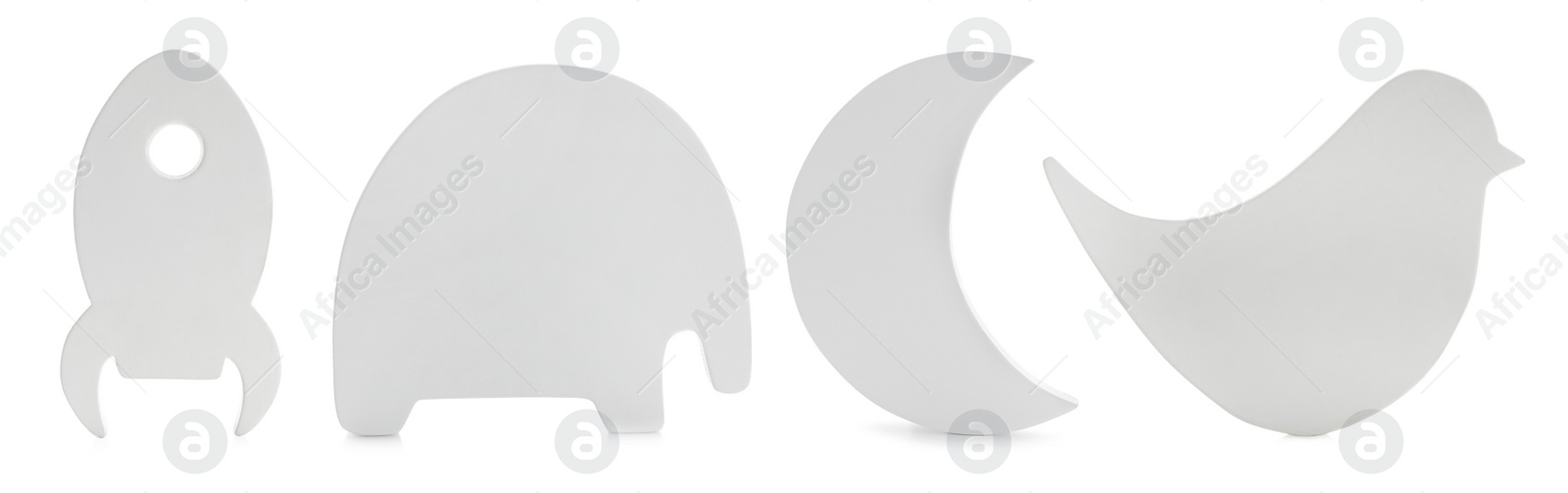 Image of Set with different cute child's night lamps on white background. Banner design