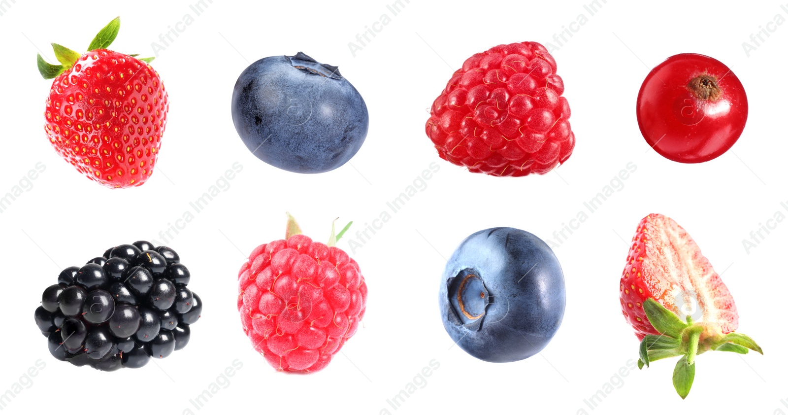 Image of Fresh blueberries and other berries isolated on white, set