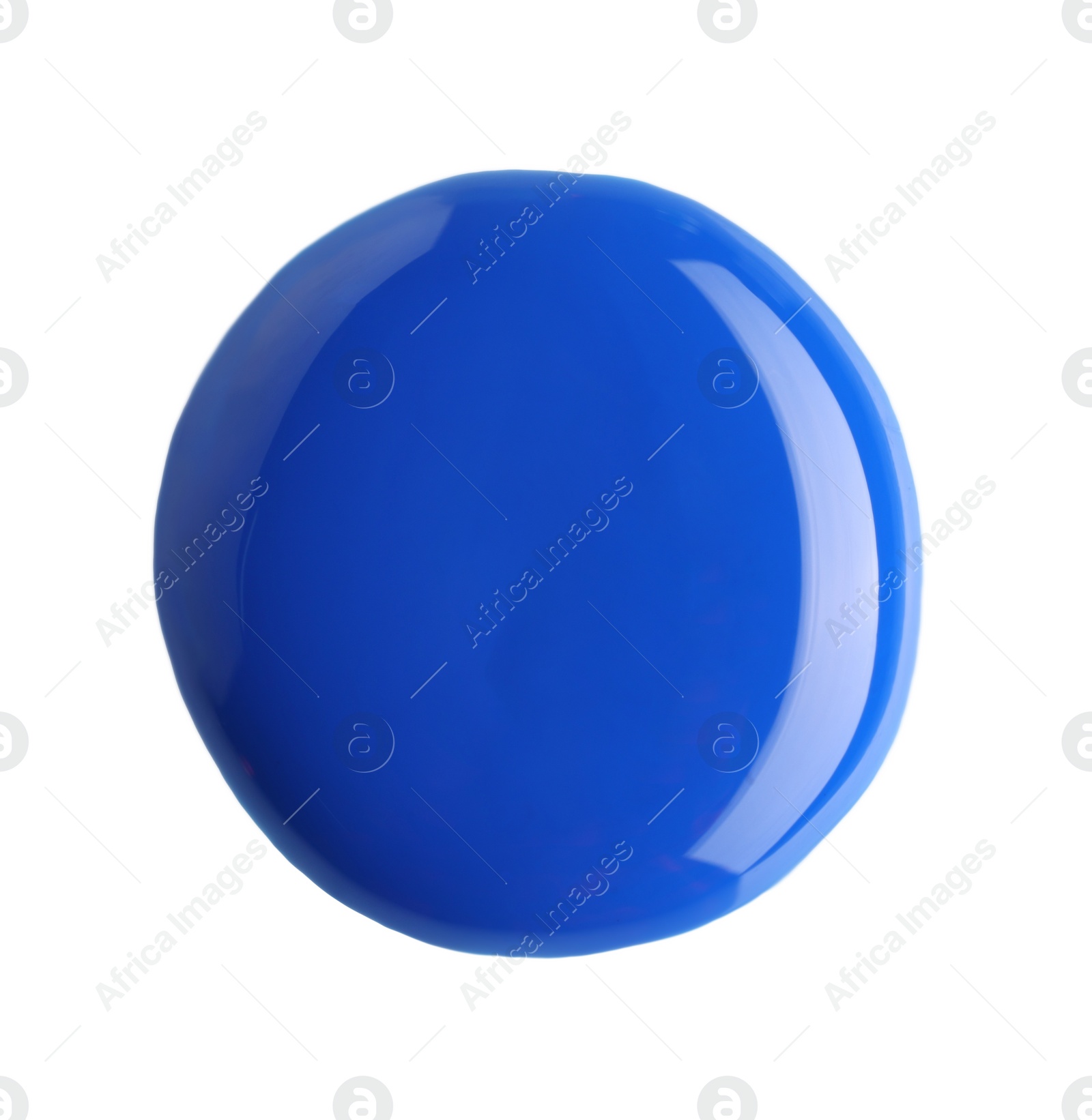 Photo of Sample of blue nail polish isolated on white, top view