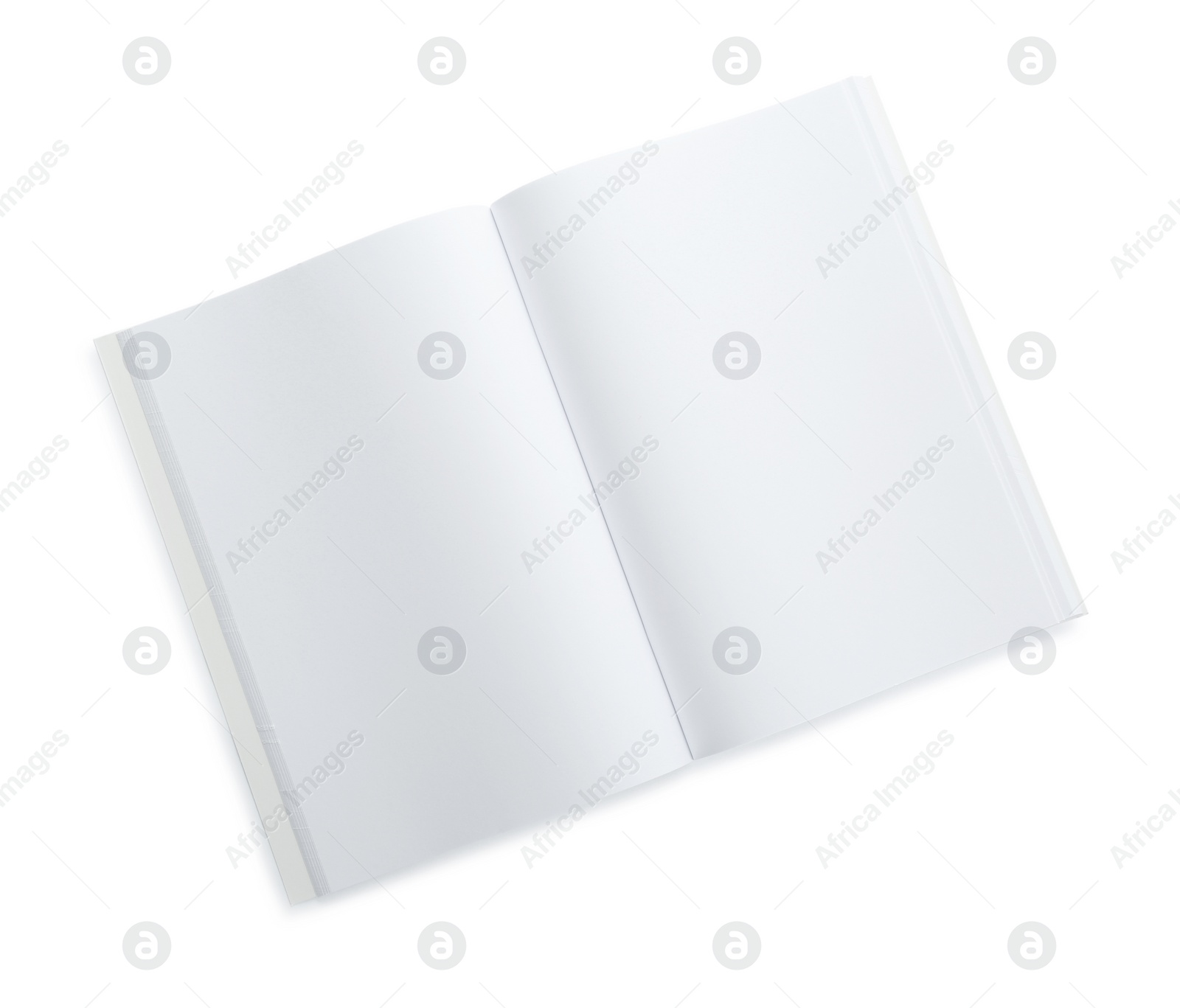 Photo of Open blank paper brochure isolated on white, top view. Mockup for design