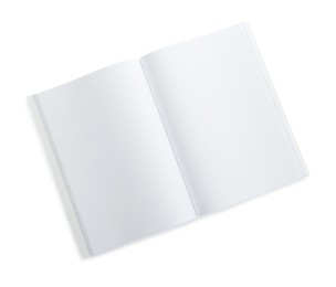 Photo of Open blank paper brochure isolated on white, top view. Mockup for design