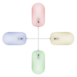 Image of Modern computer mouse on white background, different color variants