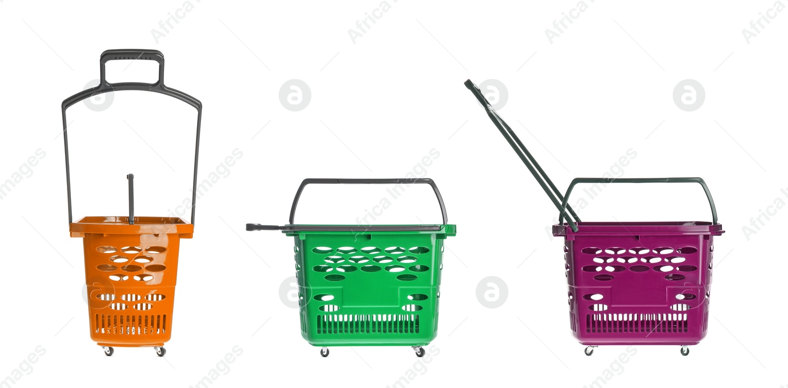 Image of Set of shopping baskets on white background