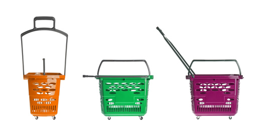 Set of shopping baskets on white background