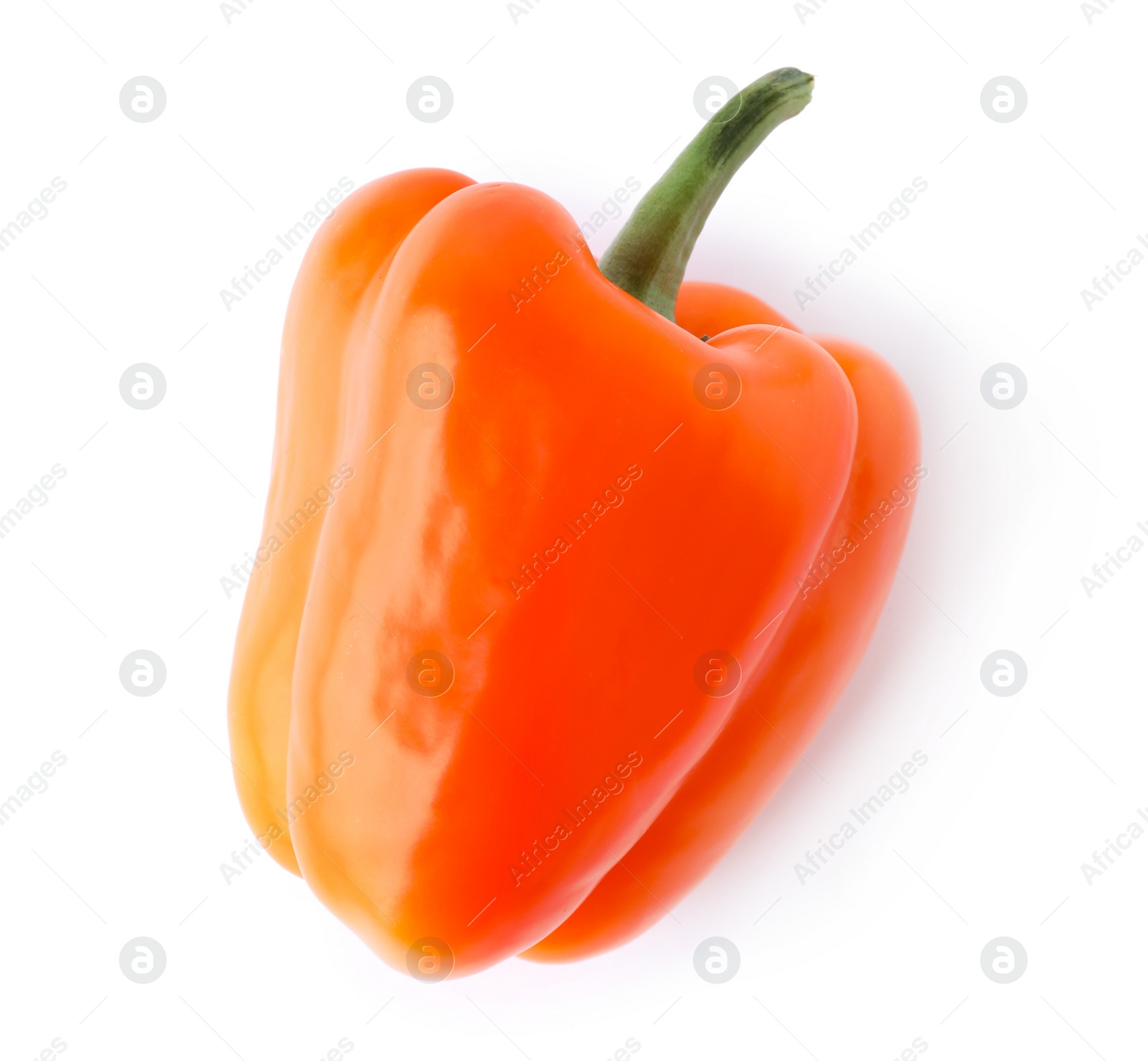 Photo of Ripe orange bell pepper isolated on white, top view