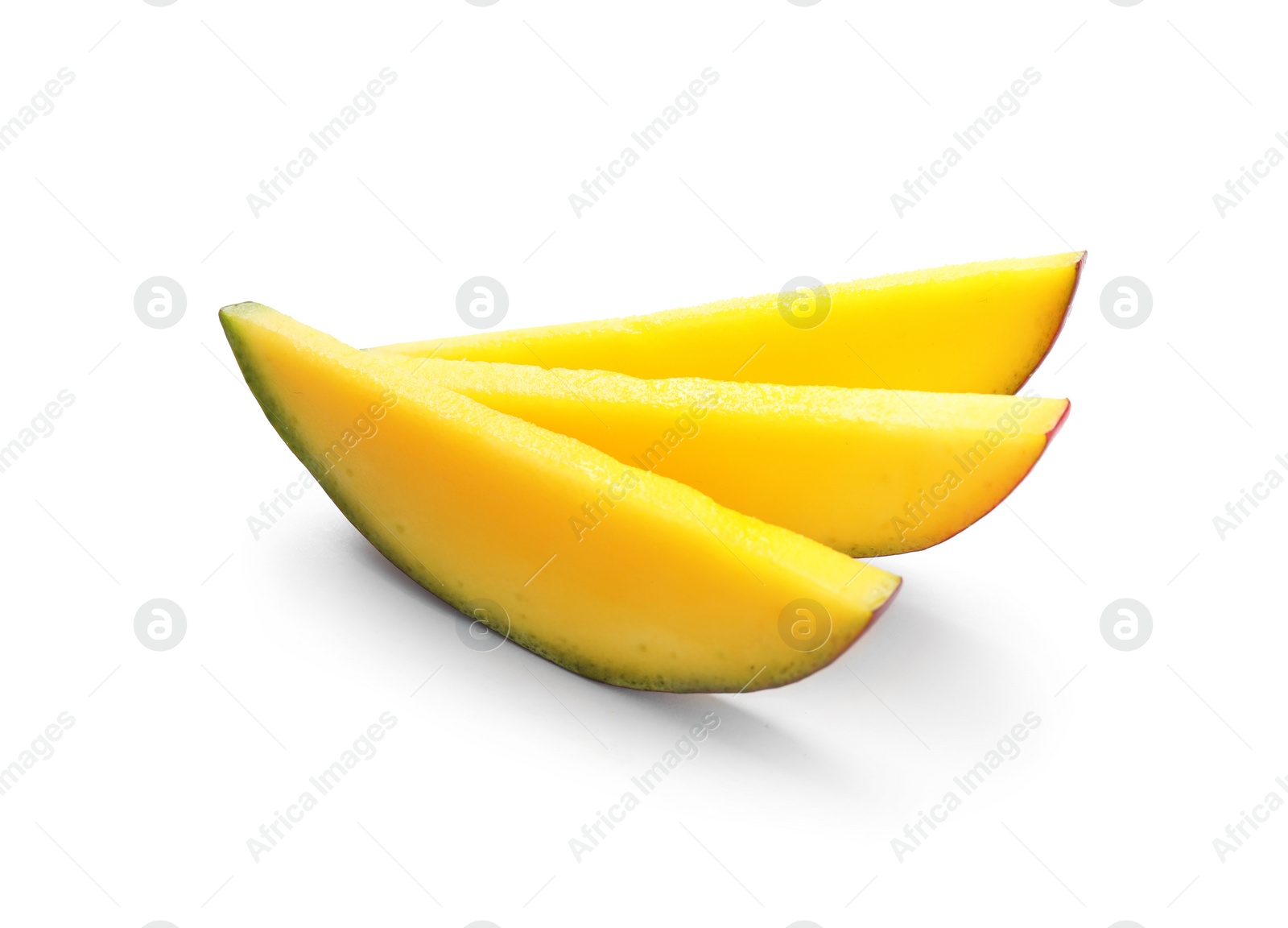 Photo of Fresh juicy mango slices isolated on white