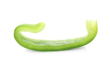 Photo of Slice of ripe paprika pepper on white background