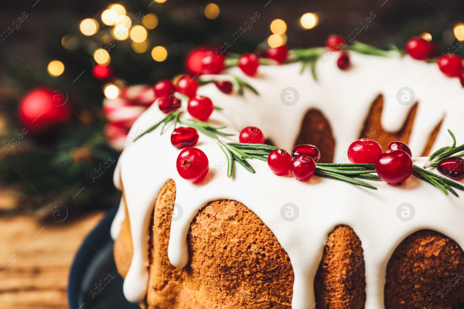 Photo of Closeup view of traditional homemade Christmas cake