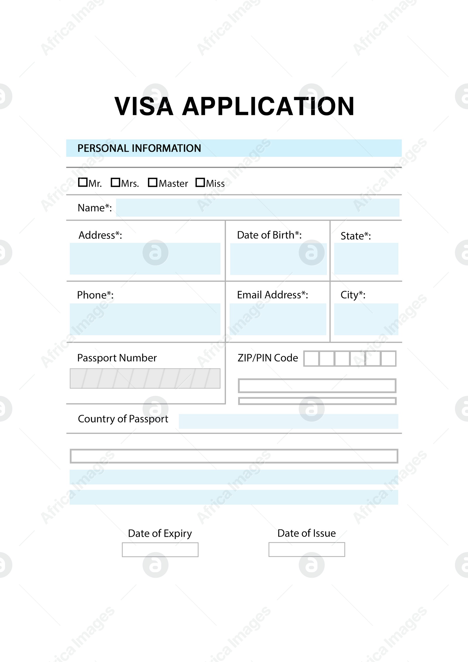 Illustration of Empty visa application form for immigration, illustration