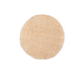 Circle made of burlap fabric isolated on white, top view