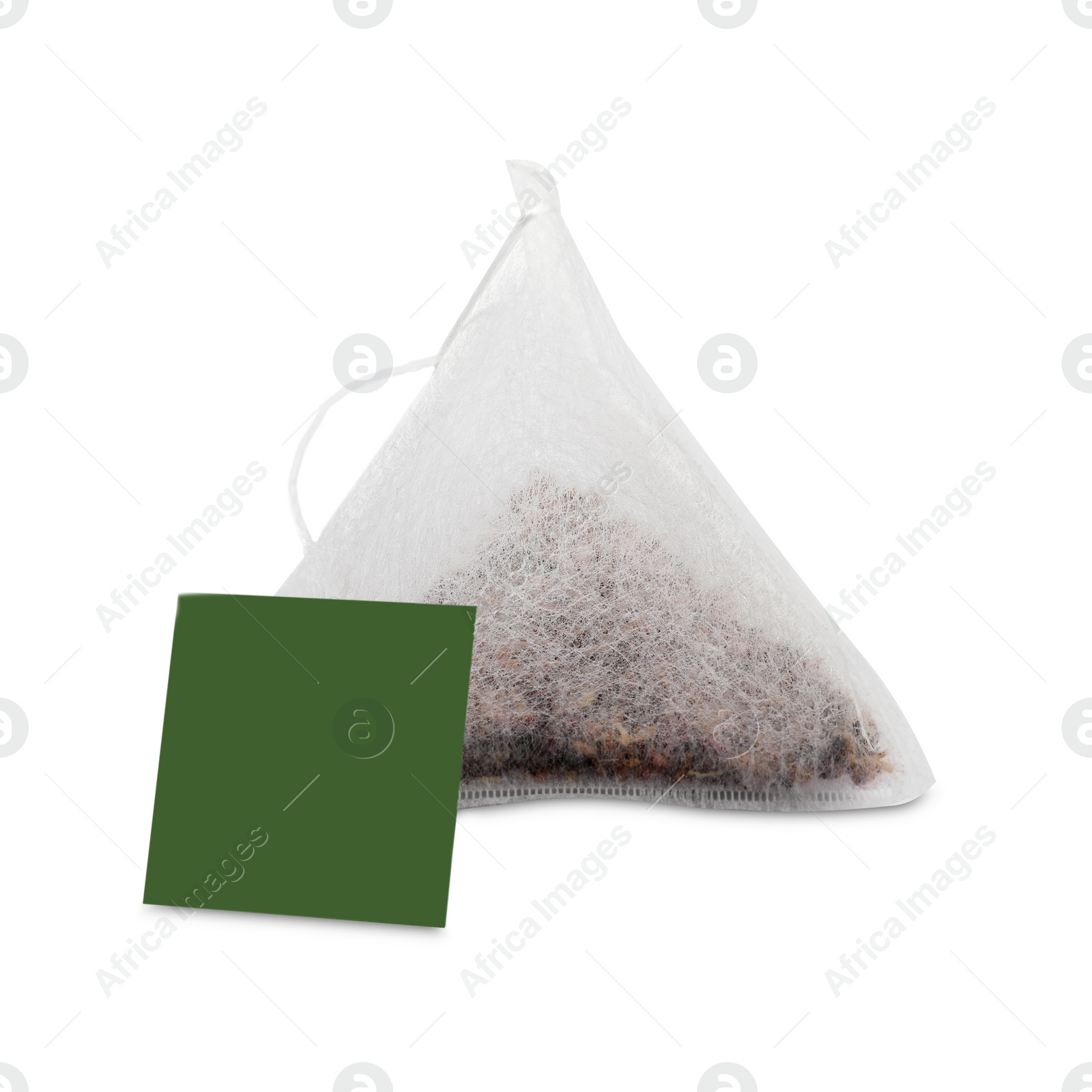 Photo of New pyramid tea bag isolated on white