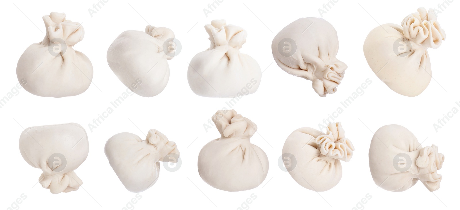 Image of Uncooked khinkalis (dumplings) isolated on white, set