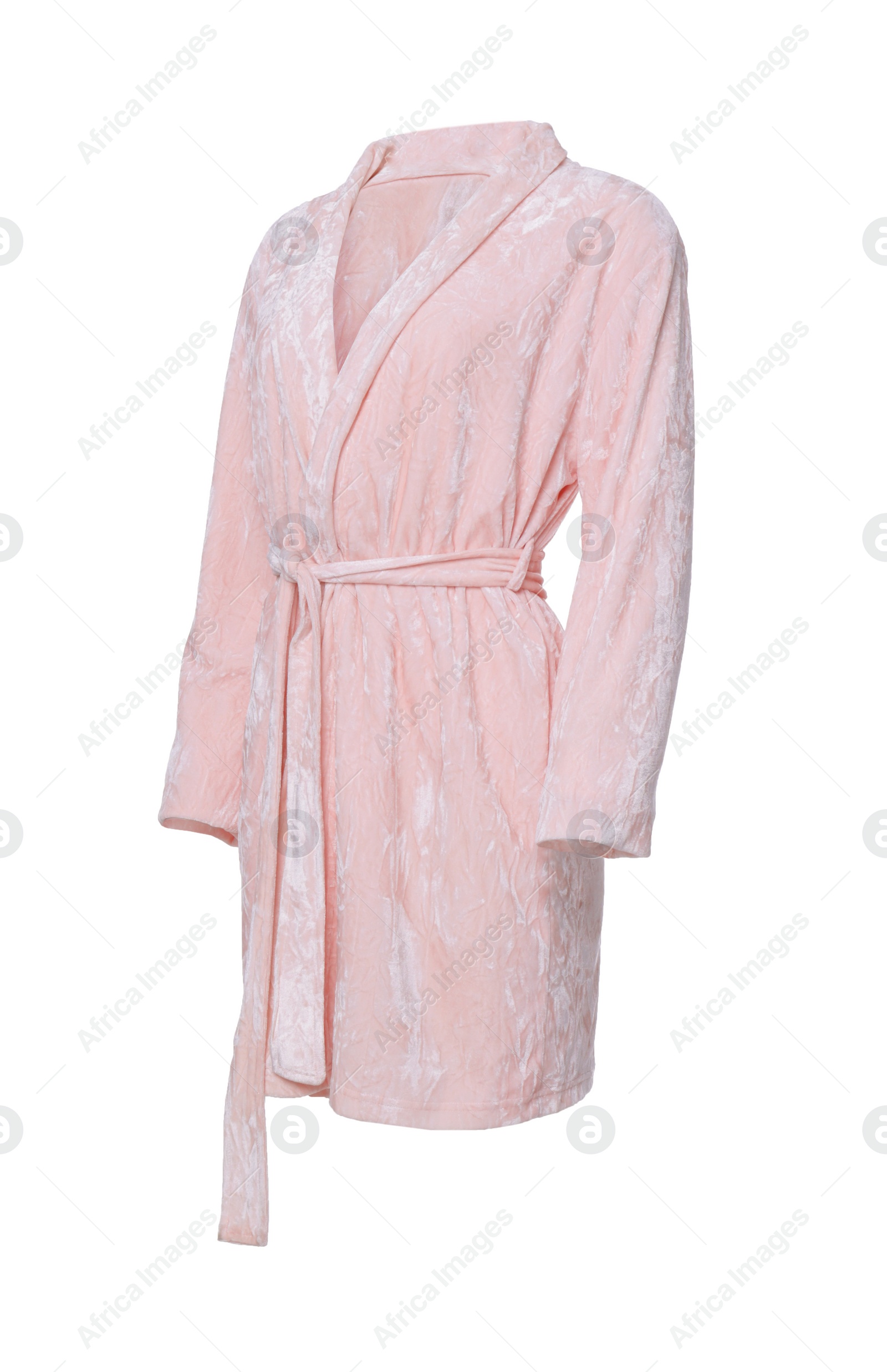 Image of Soft pink velour bathrobe isolated on white