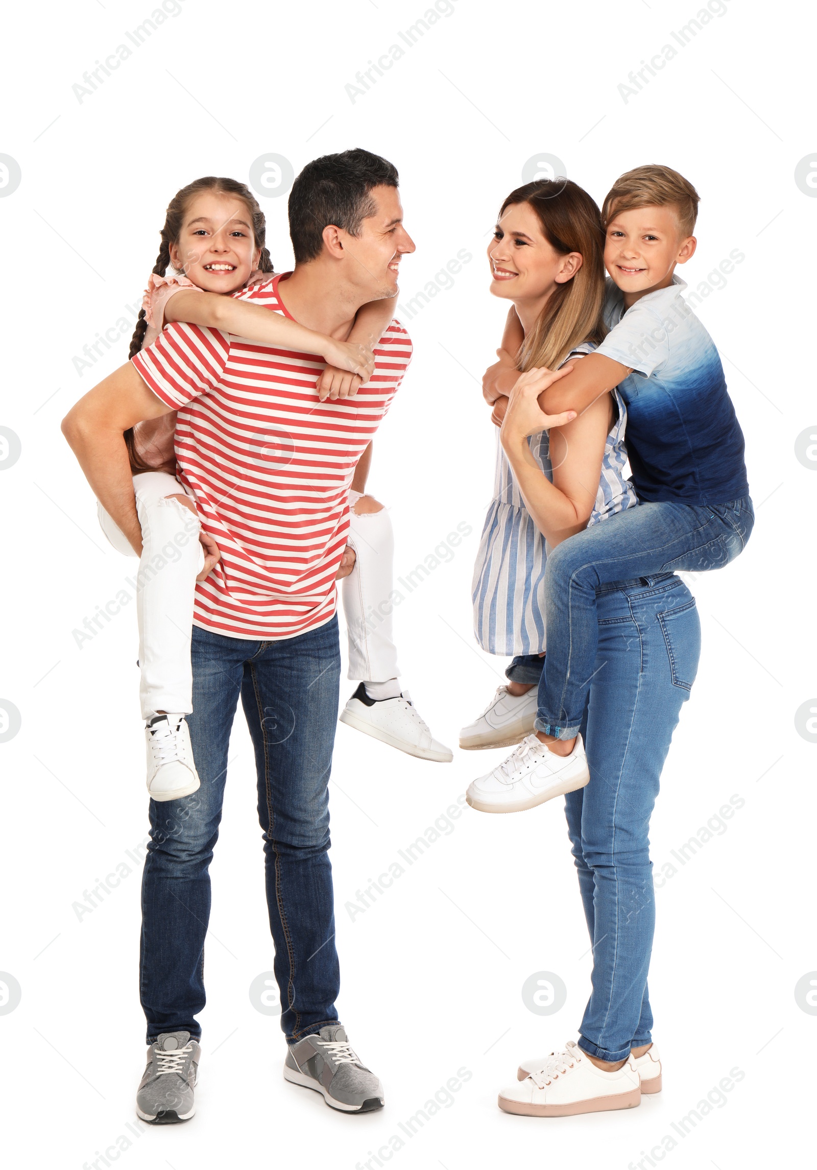 Photo of Happy family with children on white background