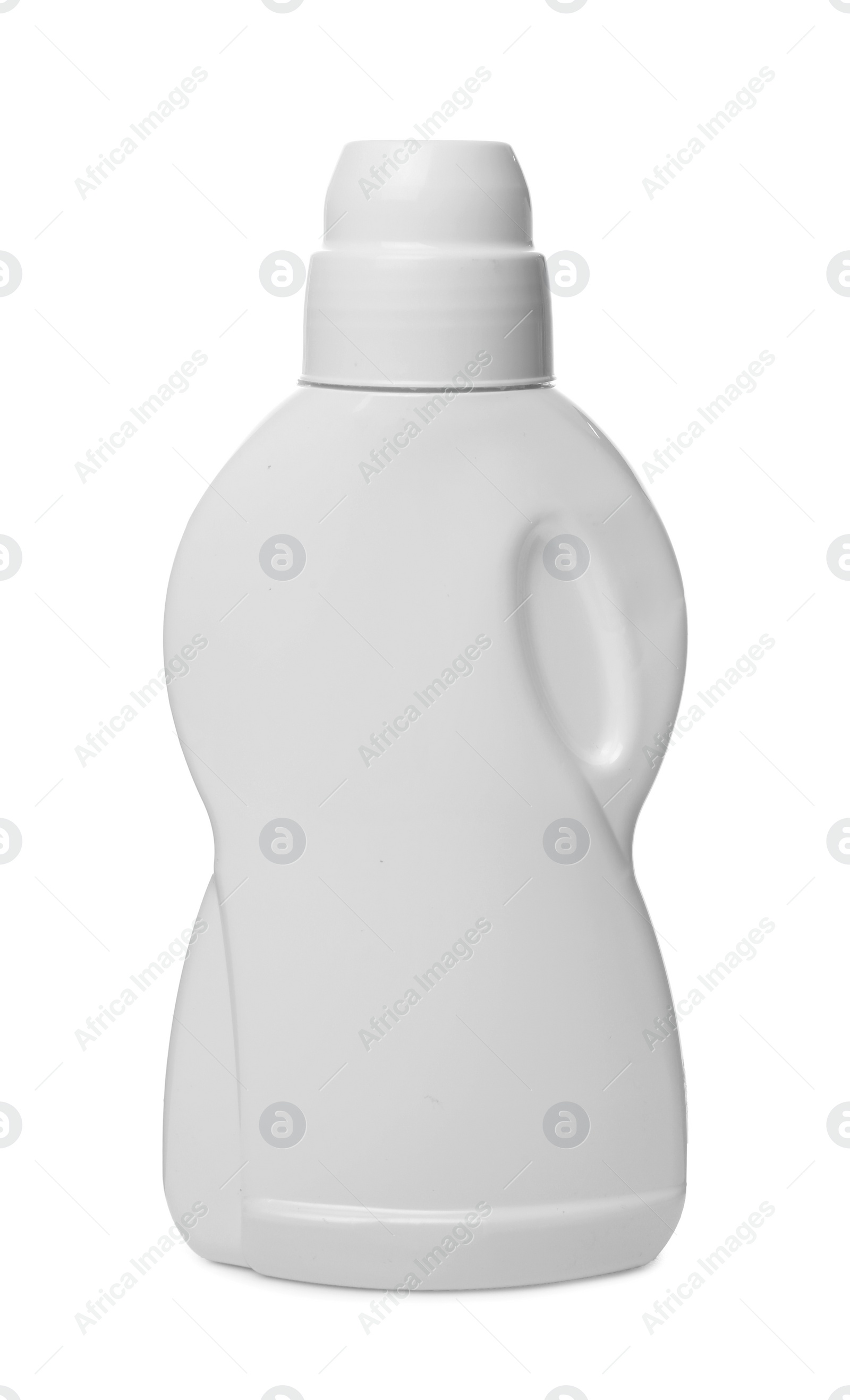 Photo of Bottle with detergent on white background. Cleaning supplies