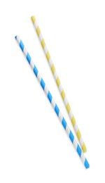 Different paper cocktail straws on white background