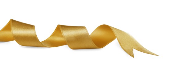 Beautiful golden ribbon isolated on white. Festive decor