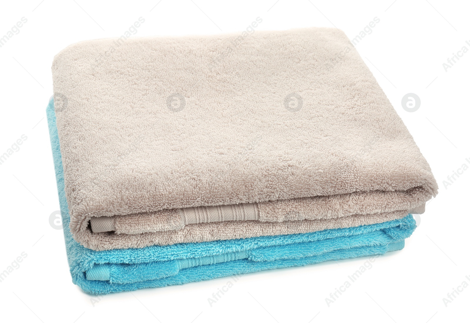 Photo of Clean soft towels on white background