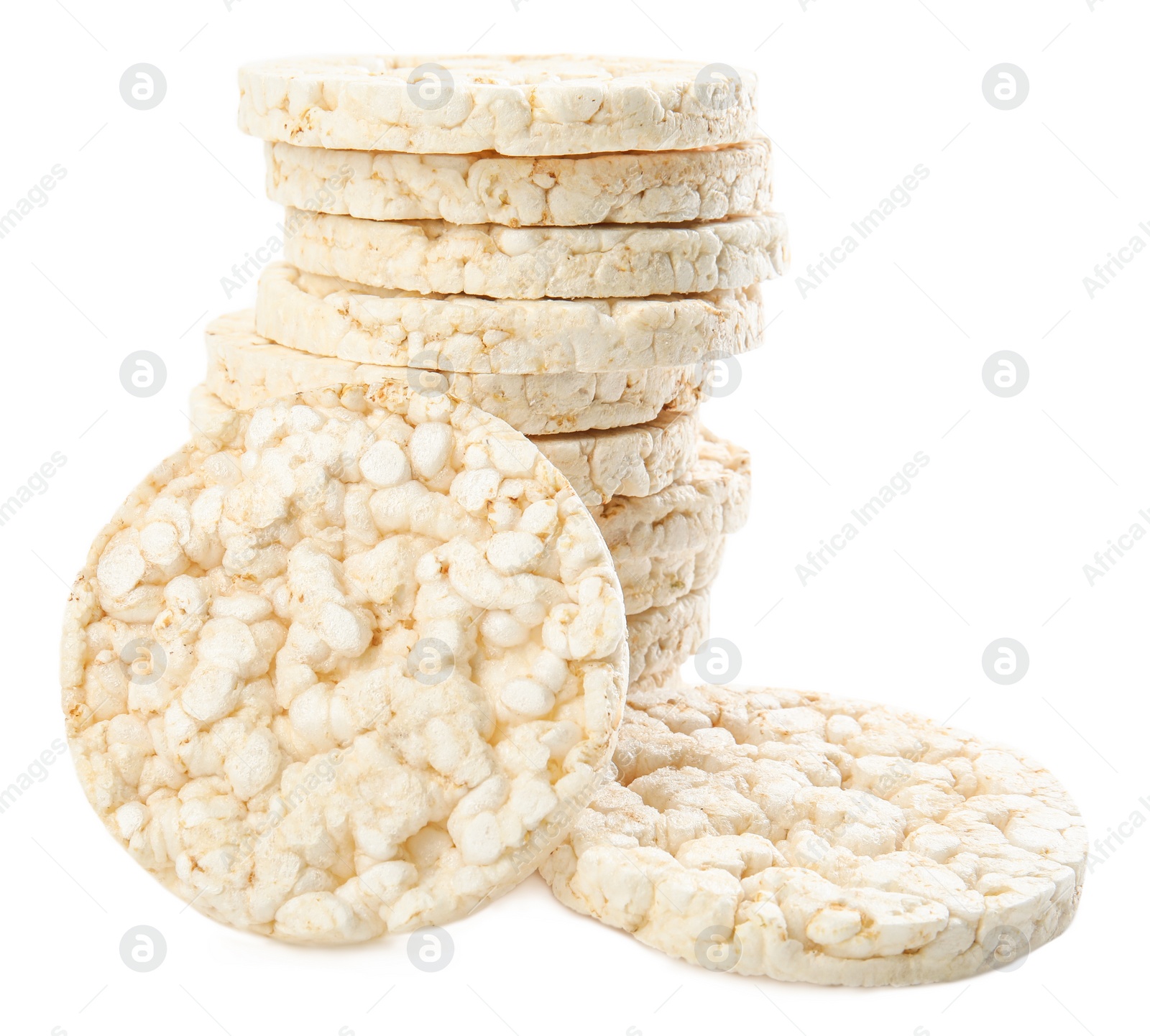 Photo of Stack of puffed rice cakes isolated on white