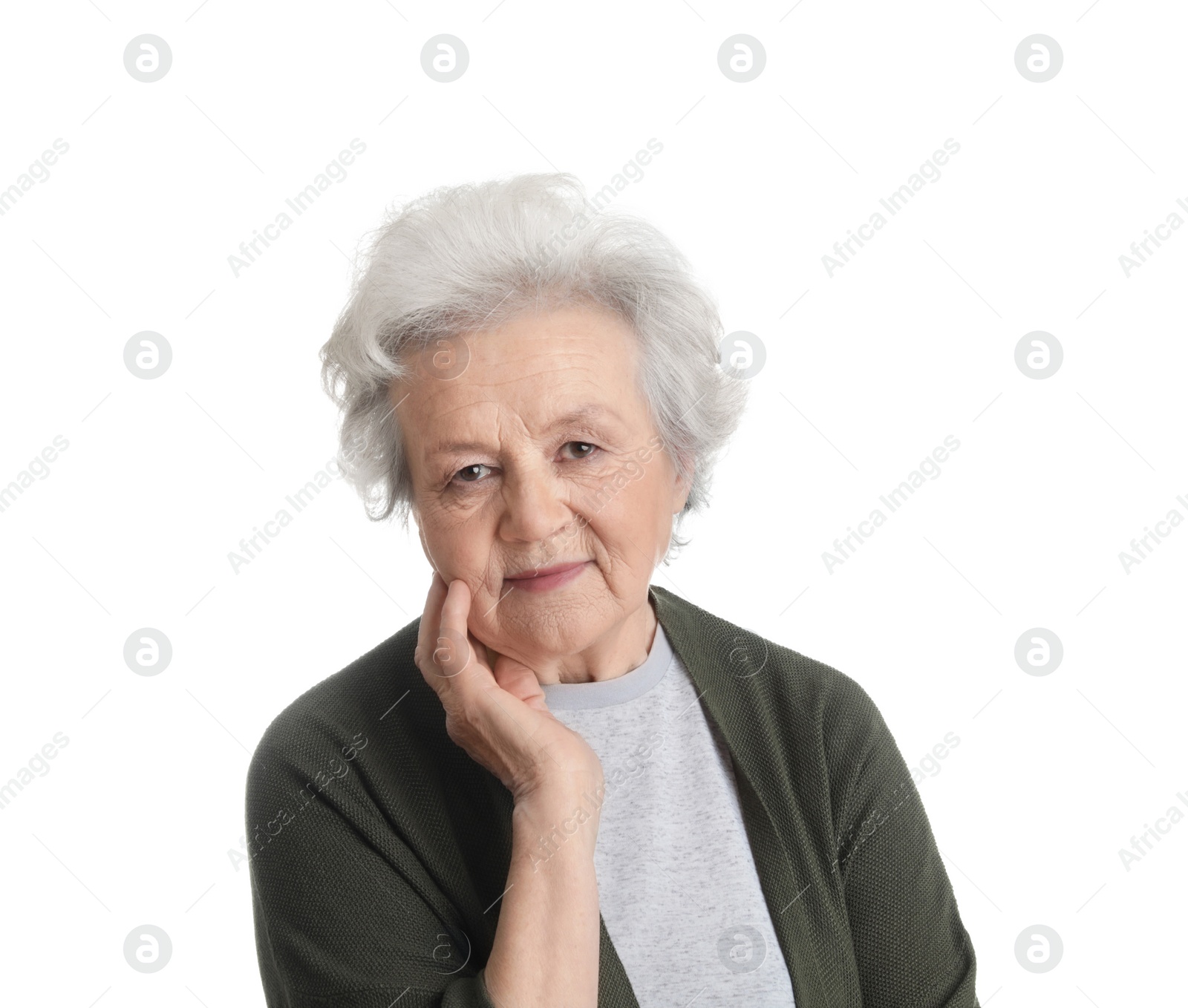 Photo of Portrait of mature woman isolated on white