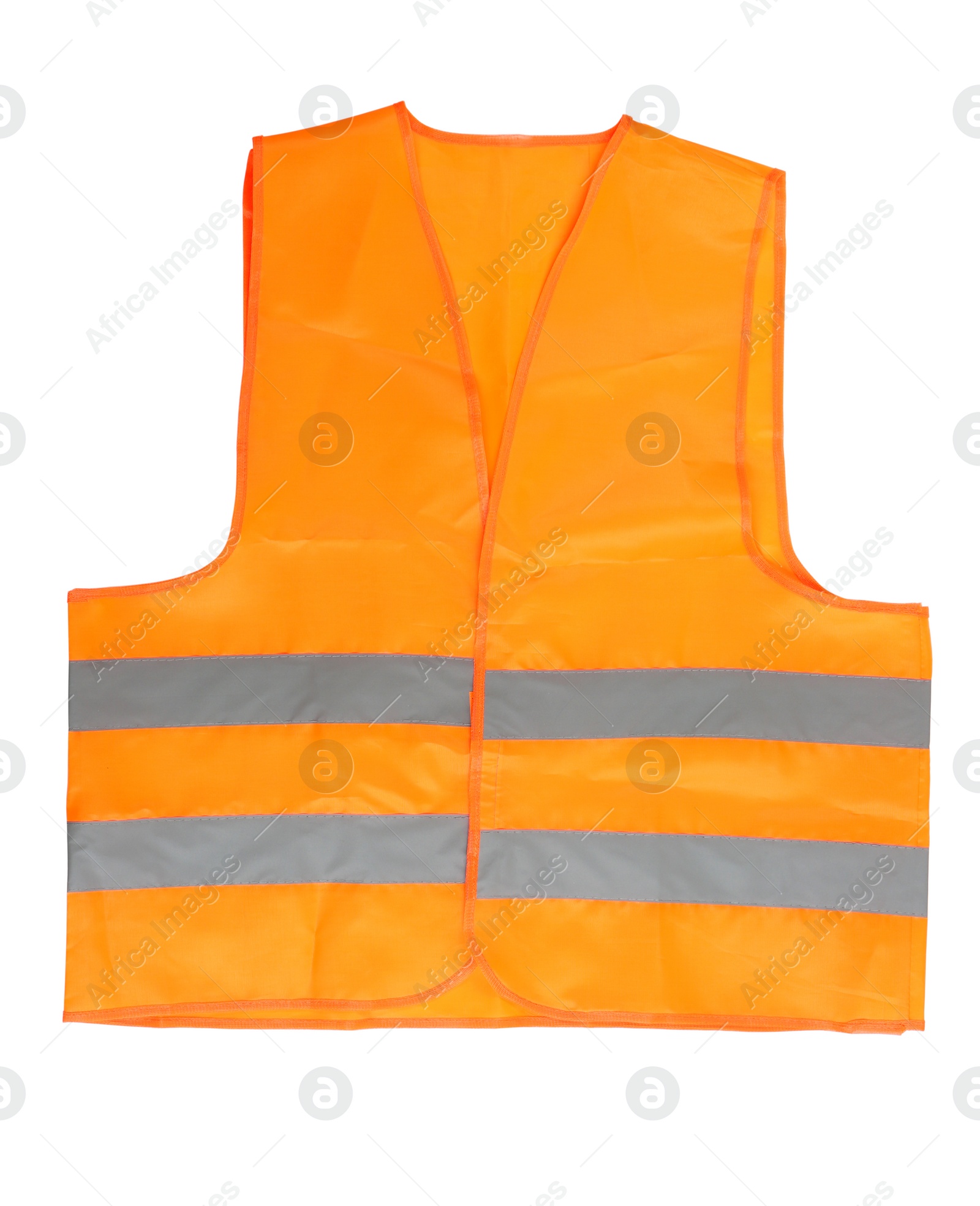 Photo of Safety vest on white background, top view. Construction tools and equipment