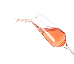 Photo of Glass of rose champagne isolated on white