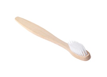 One bamboo toothbrush isolated on white. Eco friendly product