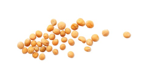 Photo of Mustard seeds on white background, top view