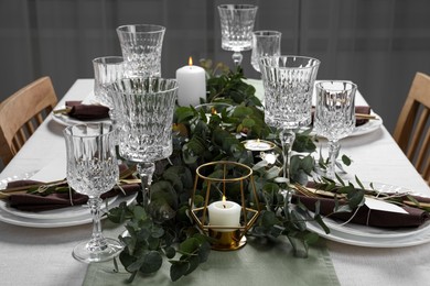 Stylish elegant table setting for festive dinner indoors